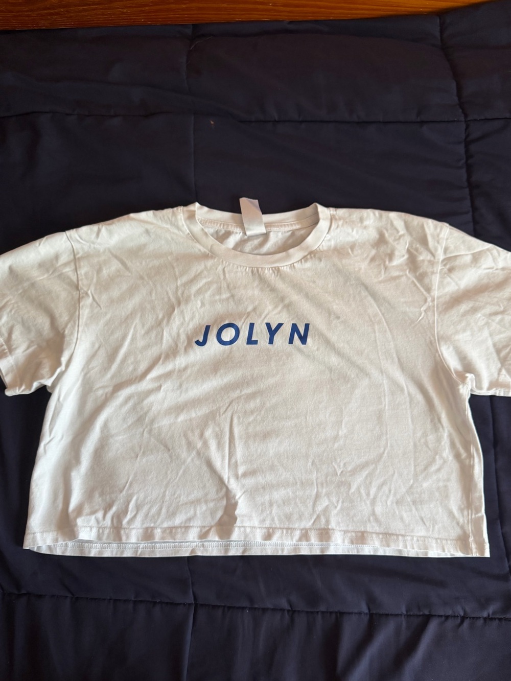 Jolyn Clothing White Logo Crop Tee